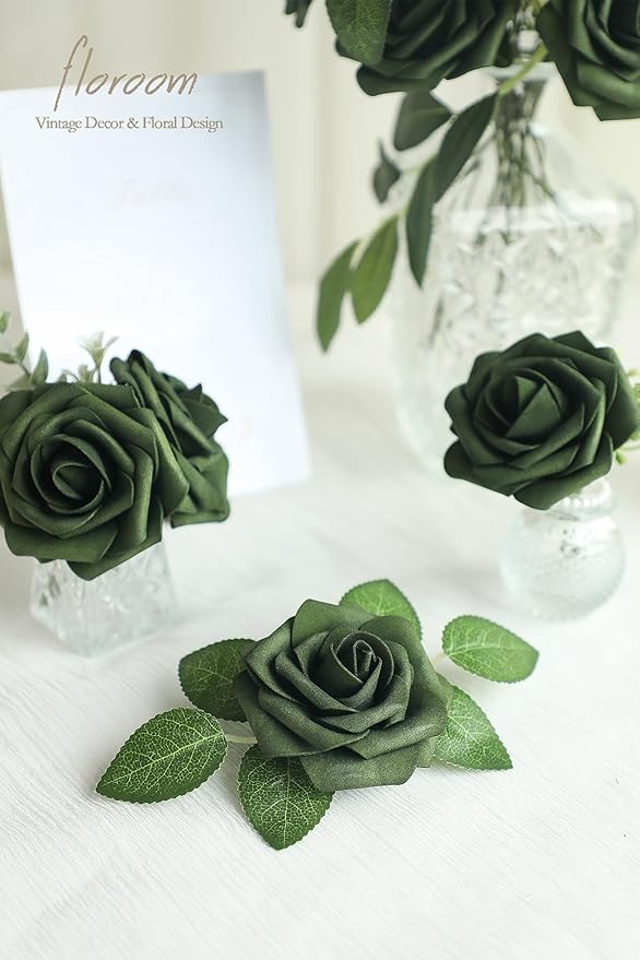 Floroom Artificial Flowers 50pcs Real Looking Emerald Green Foam Fake Roses - Image 4