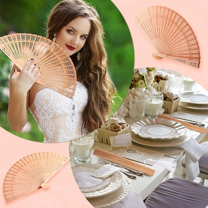 Qunclay 60Pcs Wooden Hand Fans Folding Wedding Fans - Image 3