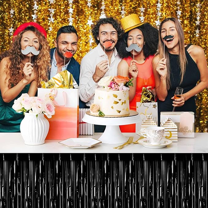 3 Pack 29 x108 Inch Black Foil Fringe Table Skirts Metallic Banner - Image 5
