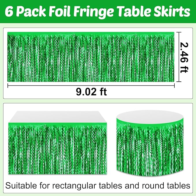 6 Pack 29x108 Inch Green Wave Foil Fringe Table Skirts Metallic Banner - Image 2