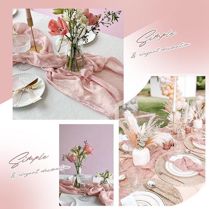 Aktor 4 Pack Dusty Pink Table Runner Boho Cheesecloth Table Runner Semi Sheer - Image 6