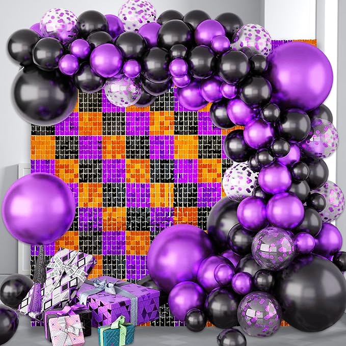 24PCS Black Orange Purple Shimmer Wall Backdrop, Halloween Square Sequin Photo - Image 6