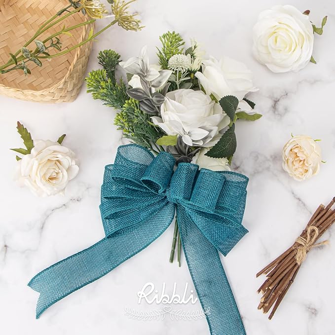 Ribbli Turquoise Green/Teal Burlap Wired Ribbon, 1-1/2 Inch x 10 Yard, Wired - Image 3