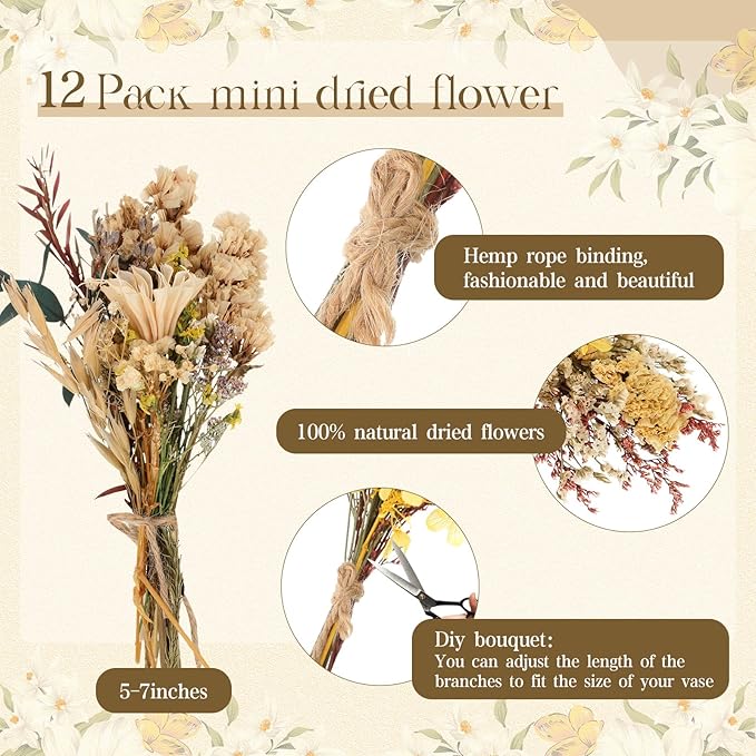 Layhit 12 Pack Boho Dried Flower Bouquet Mini Wedding Handmade Dry Flowers Decor - Image 2