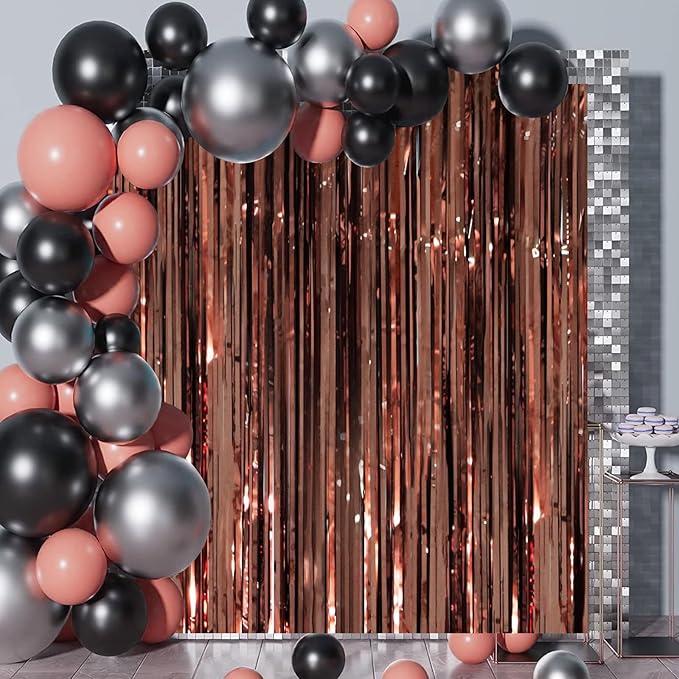 2 Pack Brown Foil Fringe Backdrop Curtains, Tinsel Streamers Party Decorations - Image 7