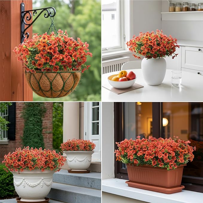 Artificial Flowers for Outdoors 24 Bundles, UV Resistant Orange Fake Silk - Image 5