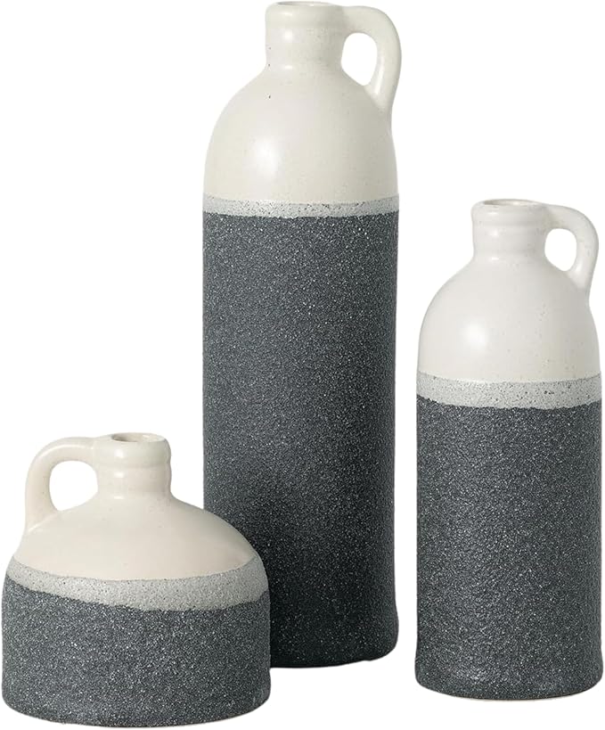 Sullivans Jug Vase Set, Two Tone White and Grey Texture Farmhouse Decor by Sullivans