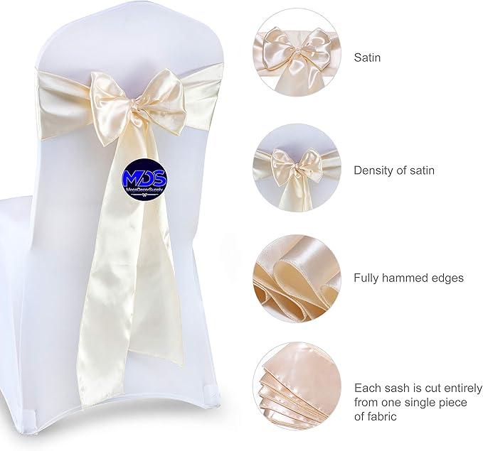 MDS Pack of 50 PCS Satin Chair Sashes Charmeuse Sateen Dining Chair Bows Ribbon - Image 6