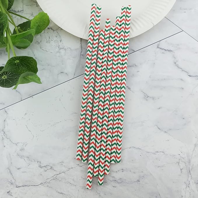YAOSHENG Premium Disposable Waves Striped Drinking Paper Straws, Pack 100 Red - Image 5