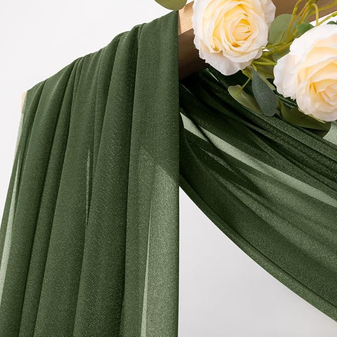 MLMC Olive Green Wedding Arch Draping Fabric 2 Panels 29" x 20 FT Extra Long - Image 2