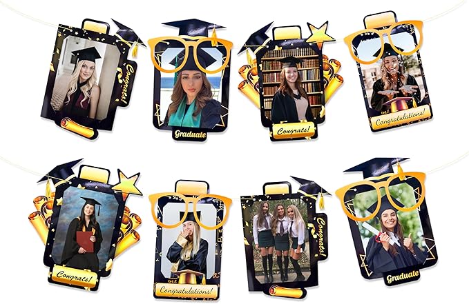 pinkblume Graduation Party Decorations Black and Gold Grad Photo Banner by pinkblume
