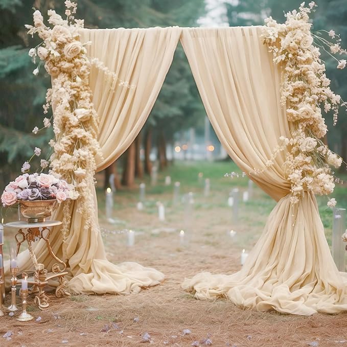 10ft x 10ft Champagne Backdrop Curtains, Wrinkle-Free Sheer Chiffon Fabric - Image 2