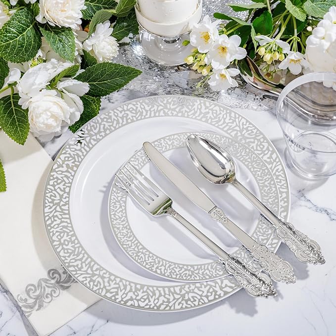 Festiva 350PCS Silver Plastic Dinnerware Set - Image 3