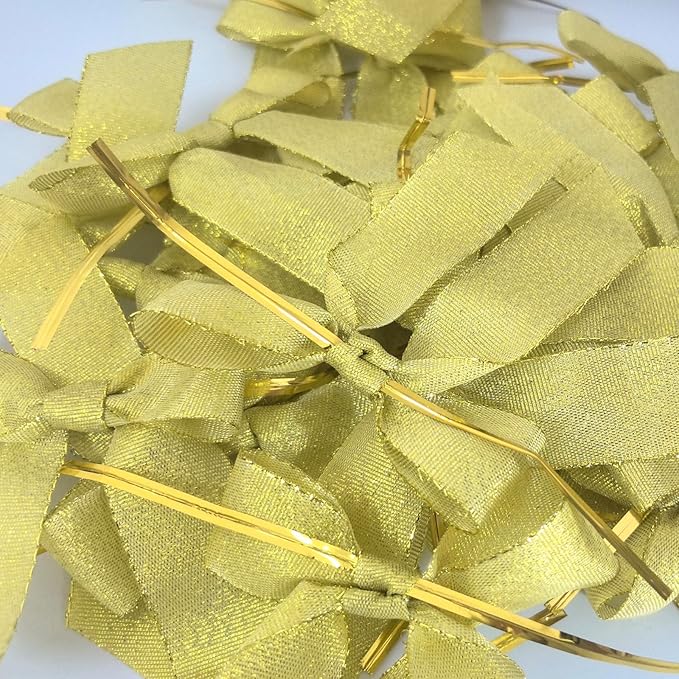 50pcs 3-1/2" Metallic Gold Satin Ribbon Bows - Image 7