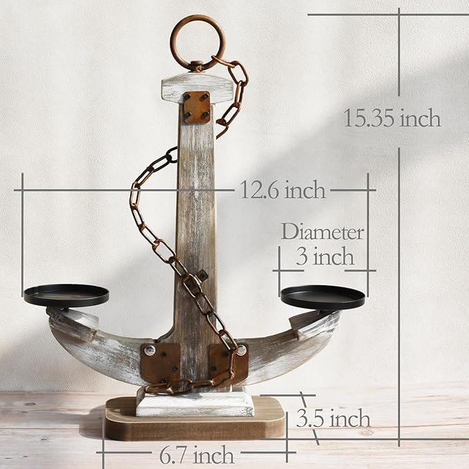 Wooden Anchor Candle Holder Coastal Decor Lake House Decor, Vintage Home Decor - Image 2