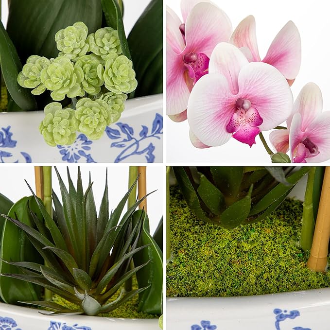 Briful Pink Orchid Fake Flowers 17in Artificial Orchid Silk Flowers in Blue and - Image 3