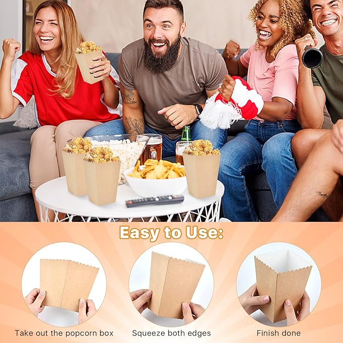 150 Pcs Popcorn Boxes, 22-27 Oz Mini Paper Popcorn Box, Oil-Proof Kraft Paper - Image 4