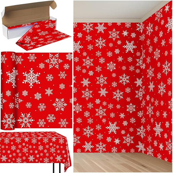 4.5x 100 Feet Roll of Christmas Plastic Tablecloth Decorations, Disposable by JectivsPartyDecorations