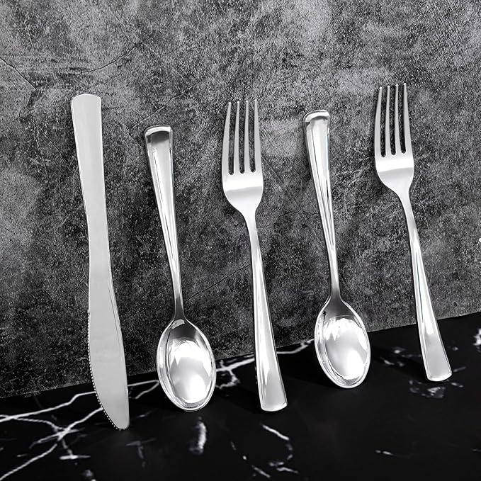 300Pieces Silver Plastic Silverware - Image 6