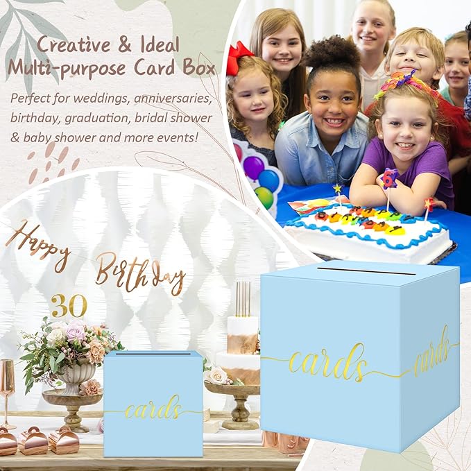 QIKSION Light Blue Wedding Card Box, Wedding Reception, Baby Shower, Graduation - Image 6
