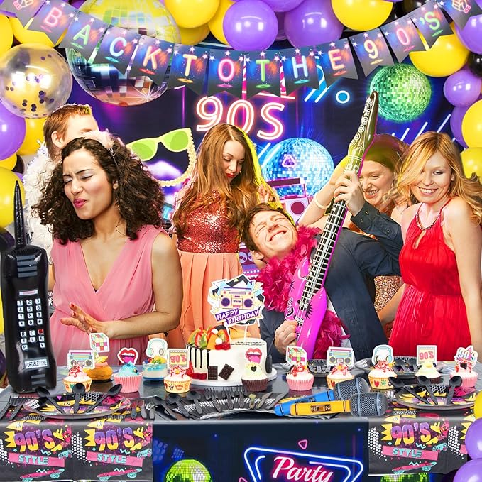 90s Party Decorations 80's 90's Theme Party Bundle includes Inflatable - Image 7
