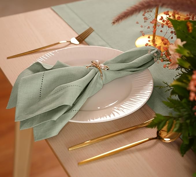 100% Pure Linen Sage Green Napkins 20 x 20 Inch - Image 2