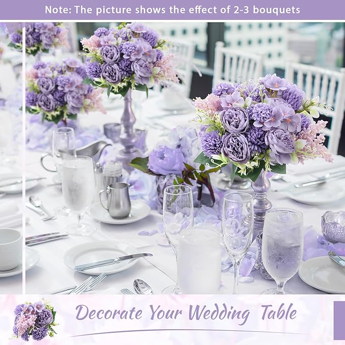 Zeyune 8 Pcs Wedding Silk Flowers Fake Silk Flowers Faux Bouquet Hydrangea - Image 5
