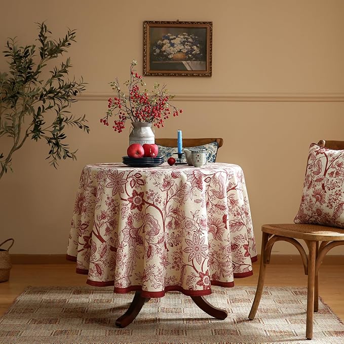 ISAENNE Designer French Linen Small Round Tablecloth, Durable Home Decor - Image 2