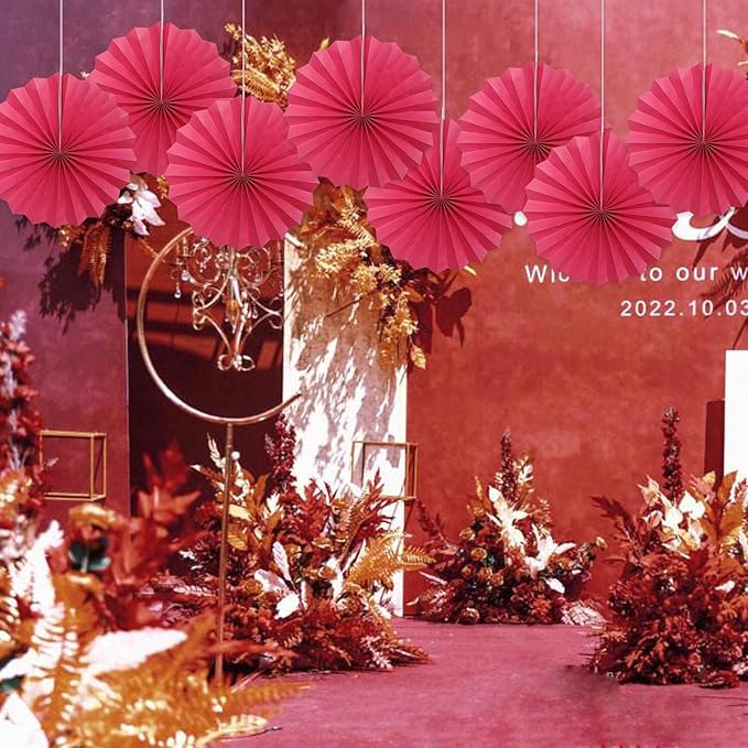 Red Birthday Decorations, DIY Red Paper Fans Hanging Decoration, Party Supplies - Image 5