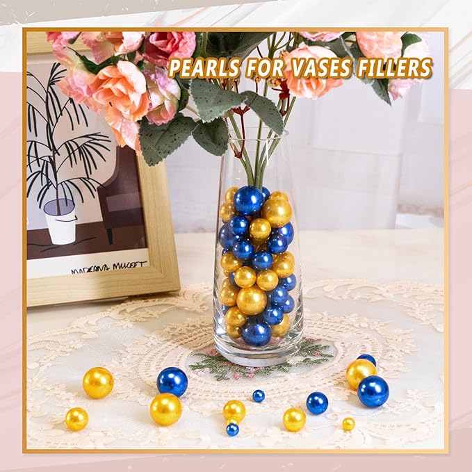 300Pcs Vase Filler Blue and Golden Yellow No Hole Faux Pearl Beads - Image 3