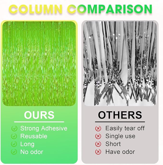 2 Pack Green Iridescent Tinsel Foil Fringe Curtains, Neon Party Decorations - Image 5
