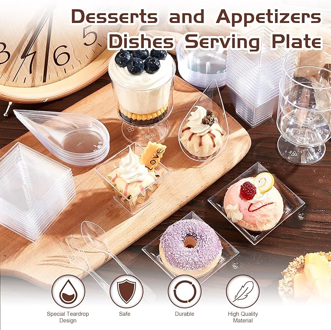 Tessco for you 160 Pcs Mini Appetizer Plates Dessert Cups Spoons Forks Set - Image 3