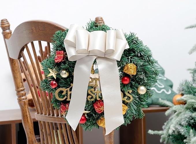 Champagne Satin Wired Ribbon 2-1/2 Inch Double-Faced Sliver Glitter Christmas - Image 5