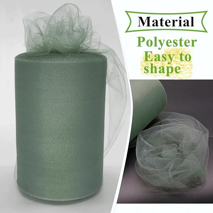 Sage Green Tulle Fabric Rolls 6 Inch by 100 Yards Fabric Spool Tulle Ribbon - Image 3