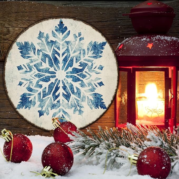 Round Christmas Metal Tin Sign Vintage Snowflake Signs Winter Christmas Sign - Image 5