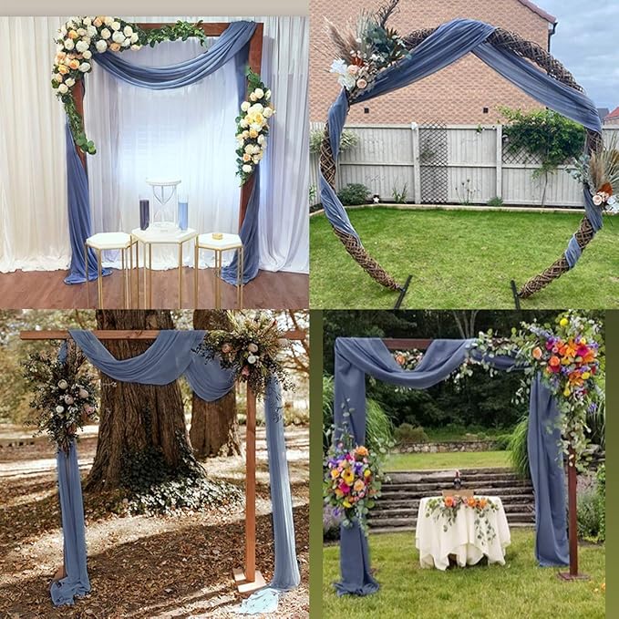 Socomi Wedding Arch Draping Fabric 2 Panels 29" x 19Ft Dusty Blue Sheer Chiffon - Image 5