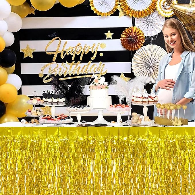 4P Wavy Metallic Tinsel Foil Fringe Table Skirts - Image 3