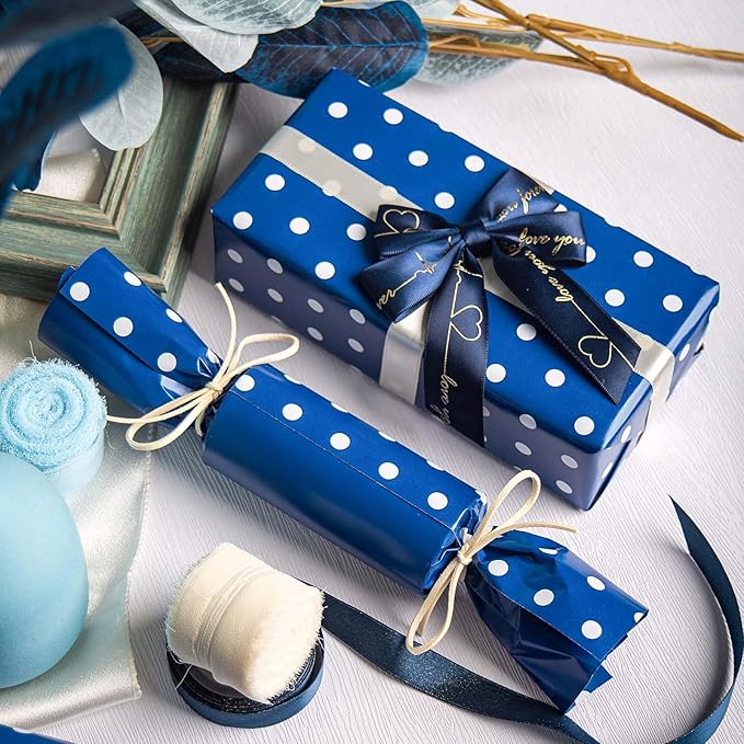 Flyhill Navy Blue Wrapping Paper, Reversible Gift Wrap Paper - Image 3