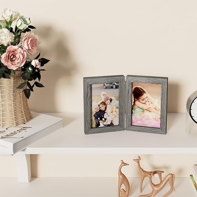 decorUhome Double 4x6 Picture Frame Vertical, Engineered Wood Bifold Photo Frame - Image 8