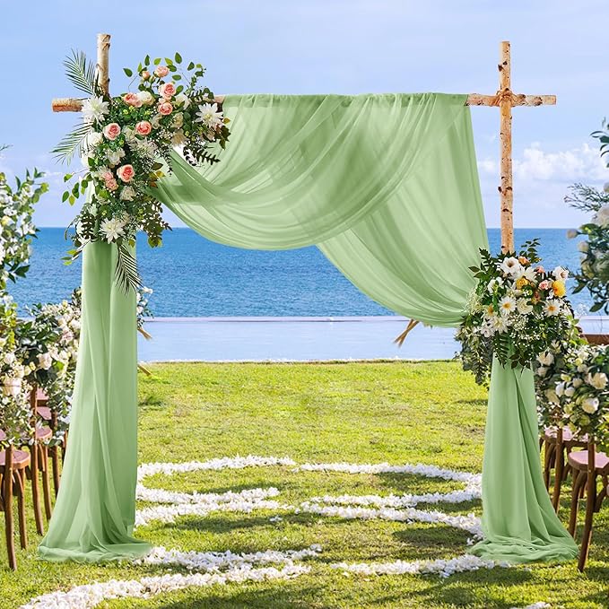 SiinvdaBZX 2 Panels Wedding Arch Draping Fabric 30" x 20Ft Sage Green Sheer - Image 5