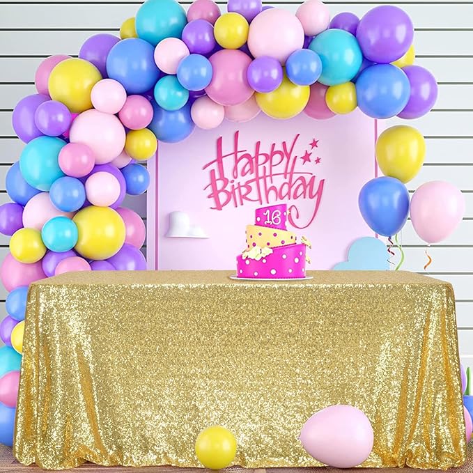 SquarePie Sequin Tablecloth 90 x 132 Inch Gold Sparkly Table Cloth - Image 4