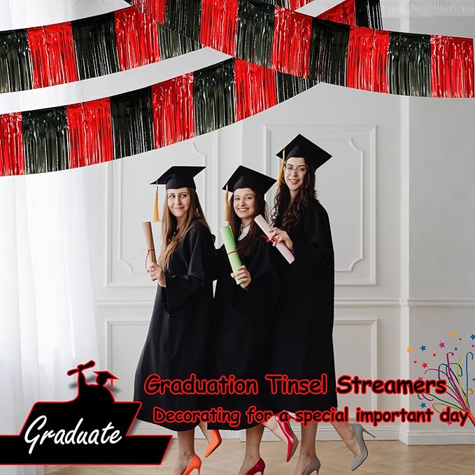 4 Pack 10 Feet Black Red Parade Floats Foil Fringe Garland Metallic Tinsel - Image 3