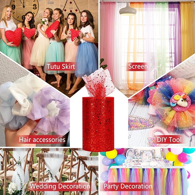 Glitter Tulle Rolls, 6” by 50 Yards Sparkling Tulle Spool Ribbon Sequin Tulle - Image 6