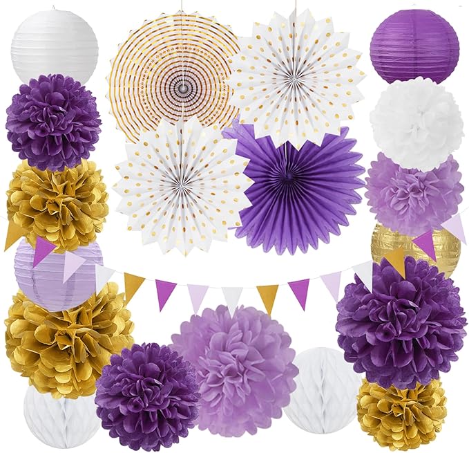 Purple-Lavender White Gold Party Decorations by Burgleda