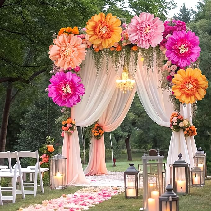 SUNBEAUTY 6 PCS Hot Pink and Orange Paper Flowers Decorations Crepe Paper - Image 5