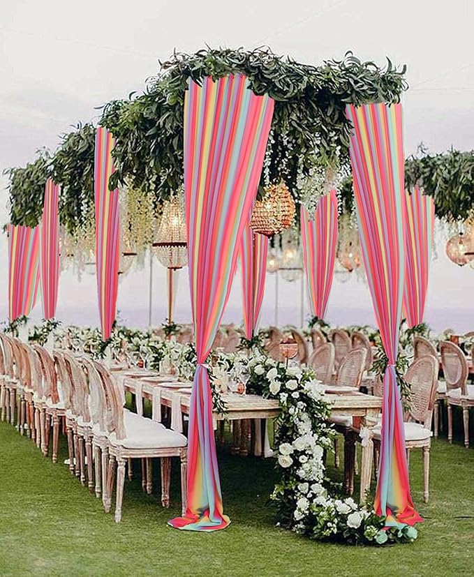DUOBAO Rainbow Sheer Chiffon Wedding Arch Backdrop – 10ft Tall Fabric Arch - Image 2