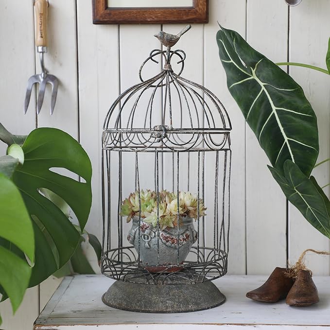 Rustic Farmhouse Metal Planter Holder Vintage Birdcage Distressed Deractive - Image 8