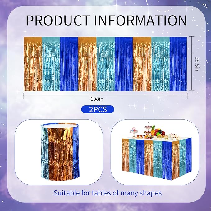 BEISHIDA 2 Pack Orange Blue Light Blue Table Skirts Party Decorations Metallic - Image 2