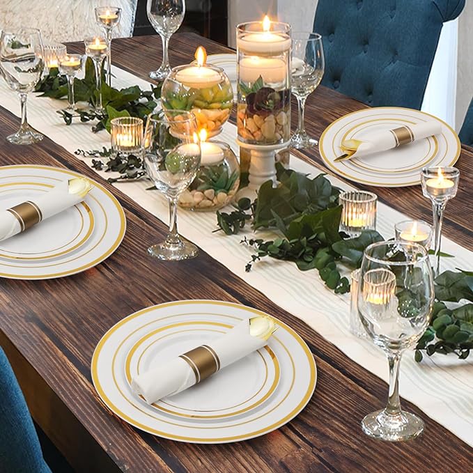 Goodluck 175 Piece Gold Plastic Dinnerware Set - Image 6