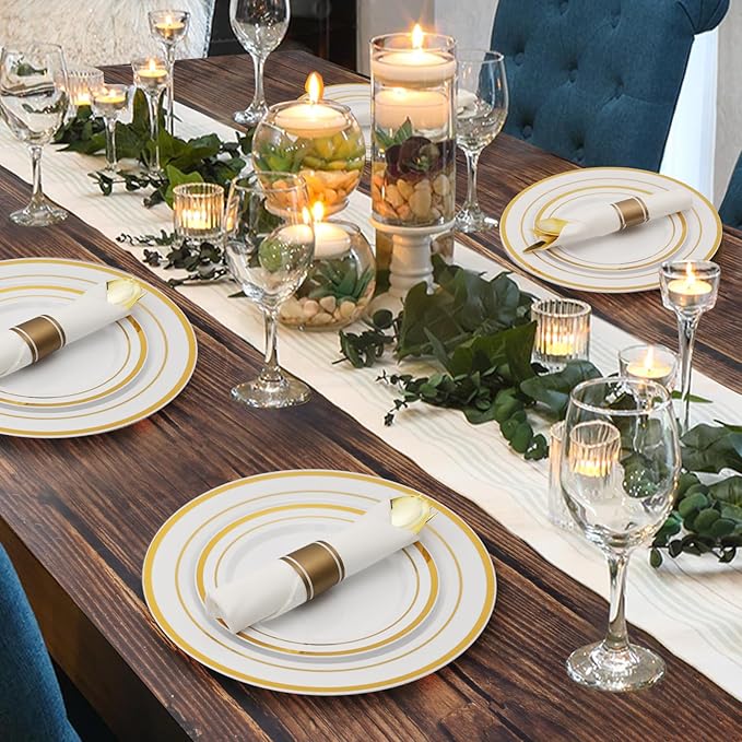 Goodluck 350 Piece Gold Plastic Dinnerware Set - Image 6